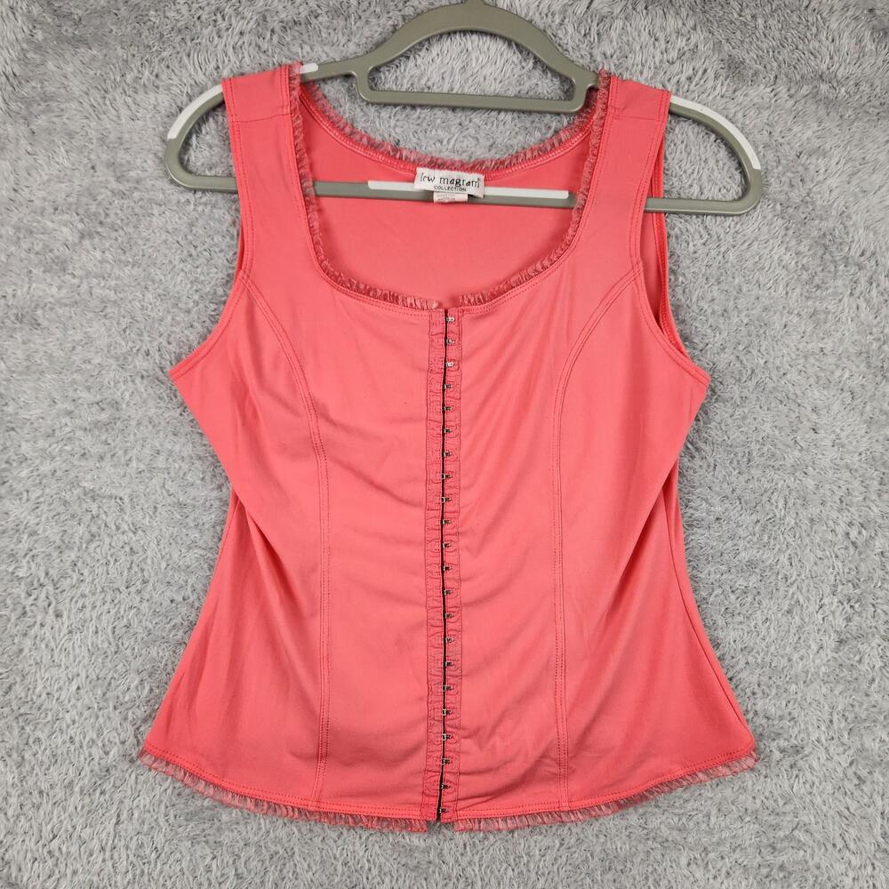 Vintage Lew Magram Tank Top Womens Medium Pink Ruffle Fairy Corset Stretch USA